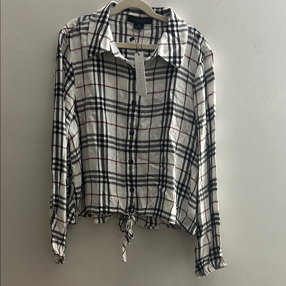 NWT Sanctuary Plaid Button-Down Shirt in Black and White- XSP